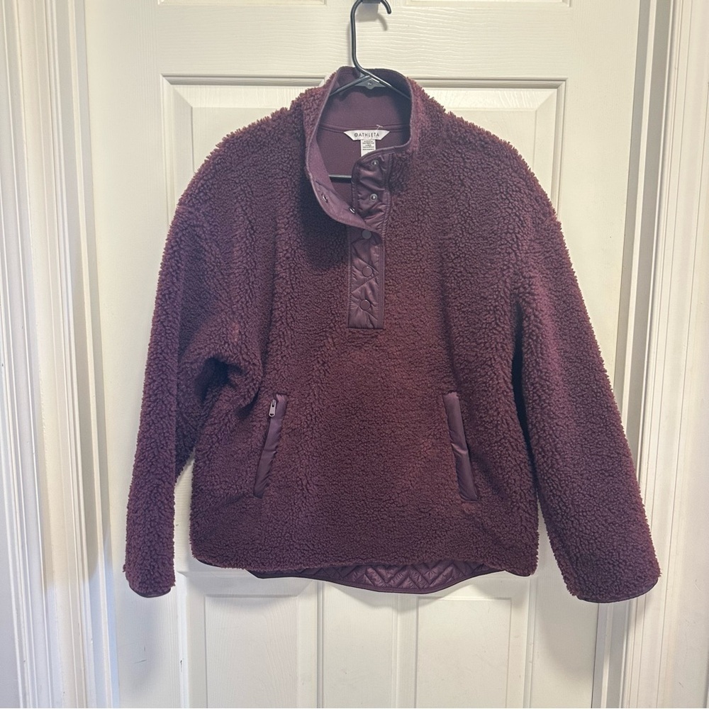 Athleta Cozy Sherpa Snap Sweatshirt  Spiced Cabernet Size Large NWOT